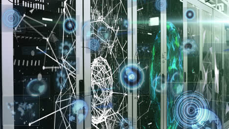 animación de redes de conexiones y procesamiento de datos a través de servidores informáticos