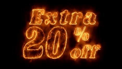 extra 20% percent off word hot animated burning realistic fire flame loop.