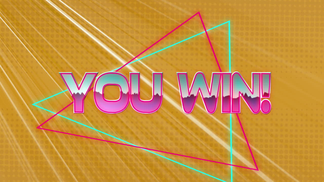 노란색 배경에 빛의 흔적에 대해 네온 배너를 통해 텍스트를 승리 애니메이션