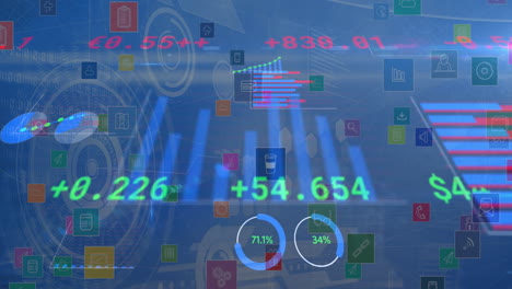 animación del procesamiento de datos financieros a través de escaneos y iconos digitales