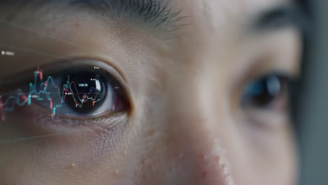 an introspective glimpse: analyzing data through the lens of emotion and insight captured in close-up shots of eyes reflecting graphs