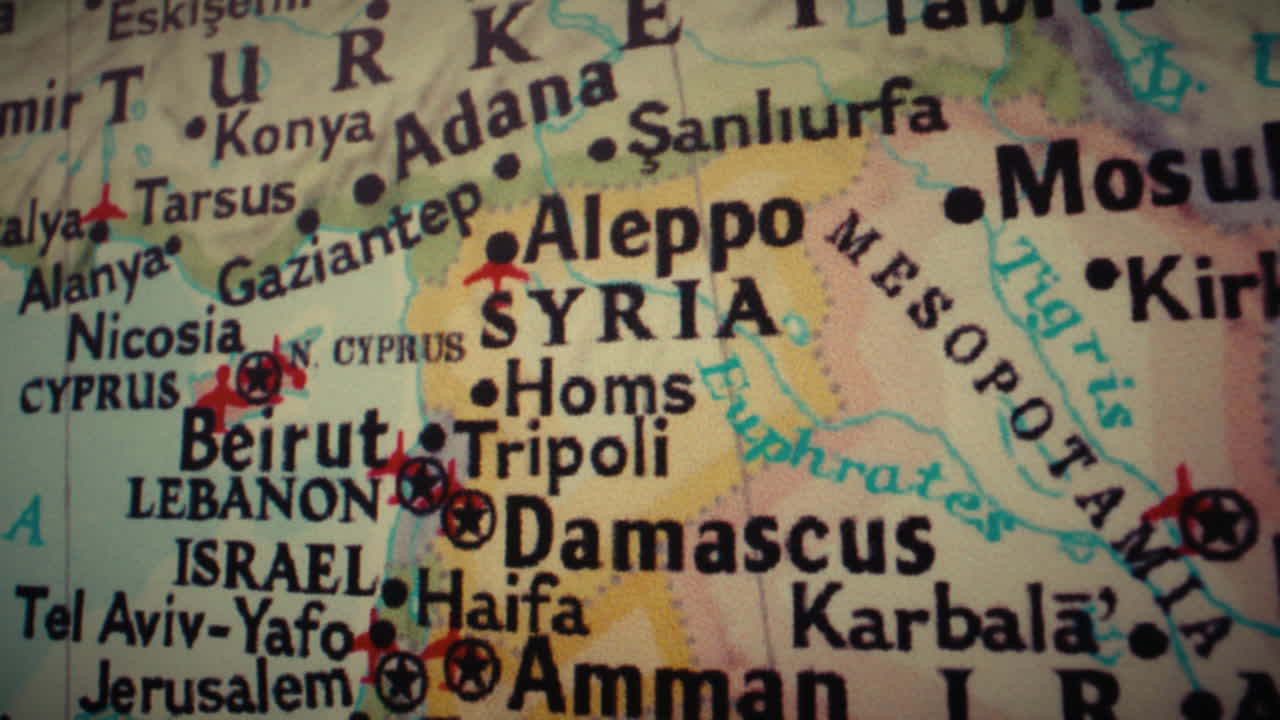 Close-up of a map showing the Middle East region