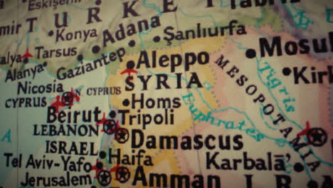 close-up of a map showing the middle east region