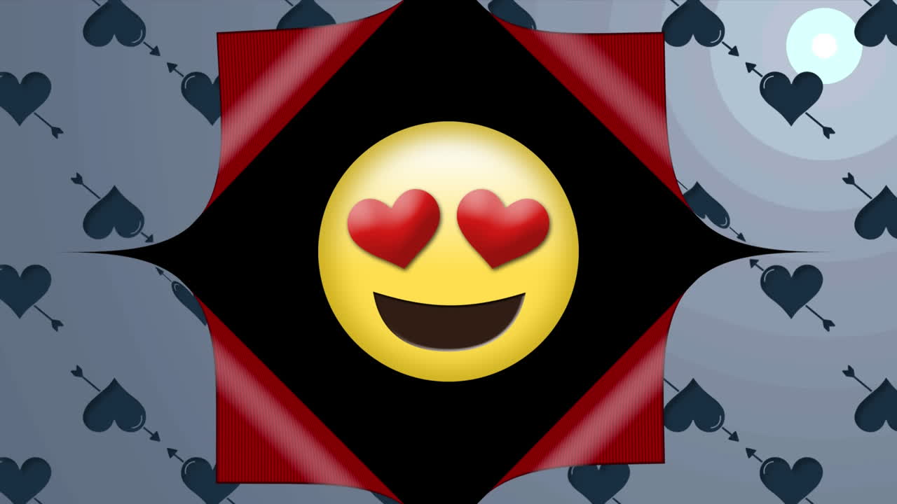 심장 모양의 눈을 가진 이모티콘을 드러내기 위해 벽지가 열립니다.