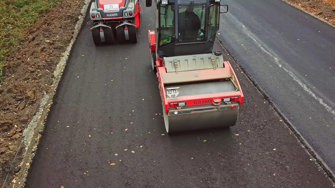 Roller on a road construction site. Roller on asphalting and repair of road construction