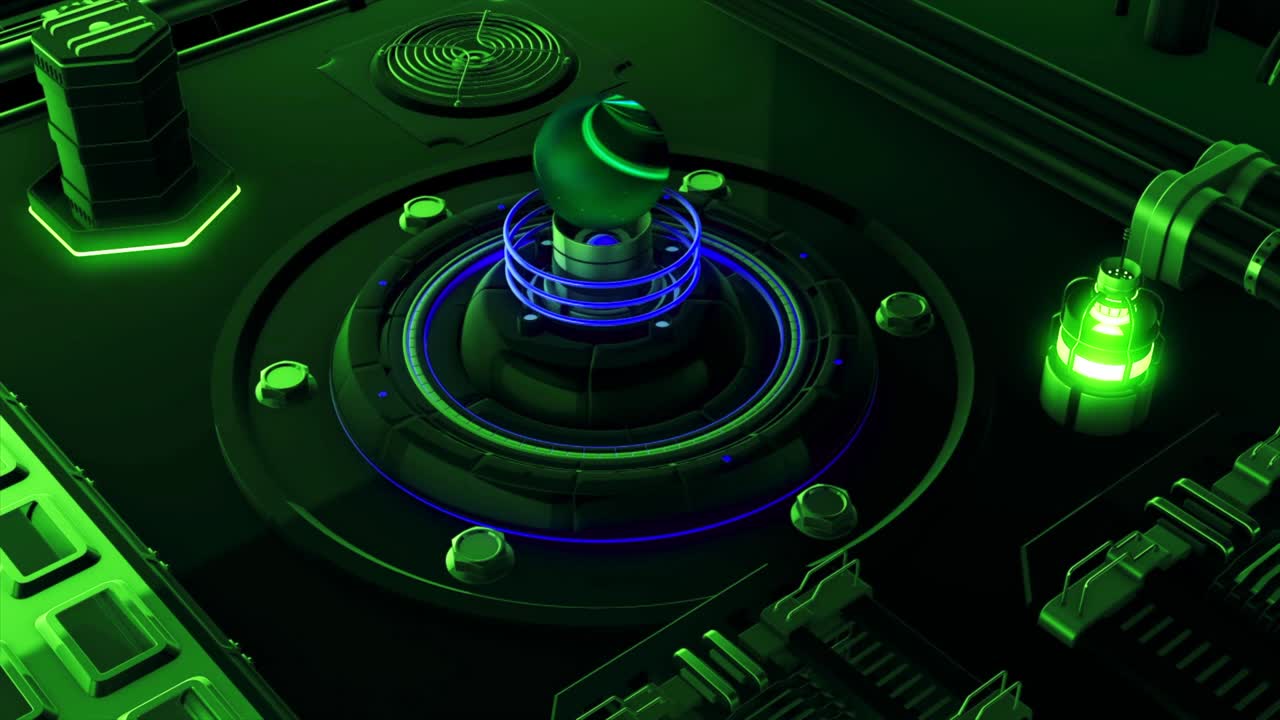 Control panel of a ship or aircraft with a beautiful abstract glowing details. Motion. Close up of a working abstract mechanism.