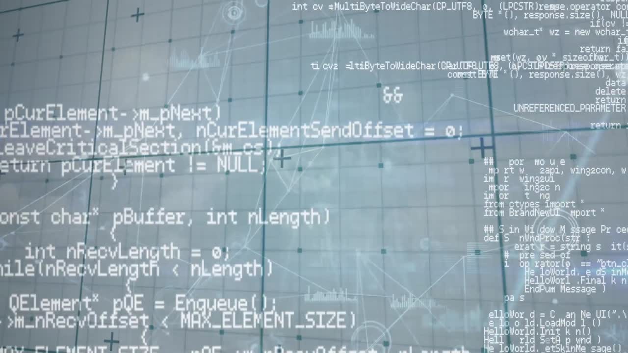 animazione dell'elaborazione dei dati e della rete di connessioni sulla rete di rete su sfondo grigio