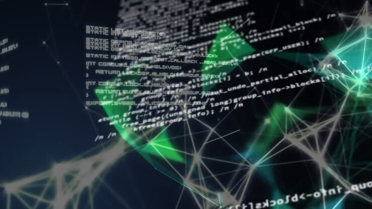 Animation of data processing and shapes on black background