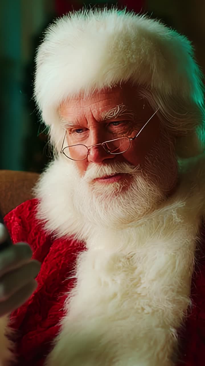 Un momento commovente con Babbo Natale: la gioiosa figura in rosso esamina attentamente la sua lista, catturando lo spirito di donazione e la meraviglia che riempie la stagione delle feste di gioia e magia