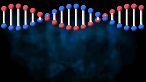 animación de una cadena de adn de modelo 3d giratorio, sobre un fondo azul oscuro