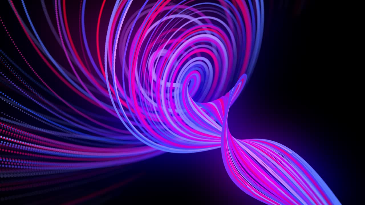 Light flow bg in 4k. Abstract looped background with light trails, stream of red blue neon lines in space move to form looped spiral shapes. Modern trendy motion design background. Light effect,