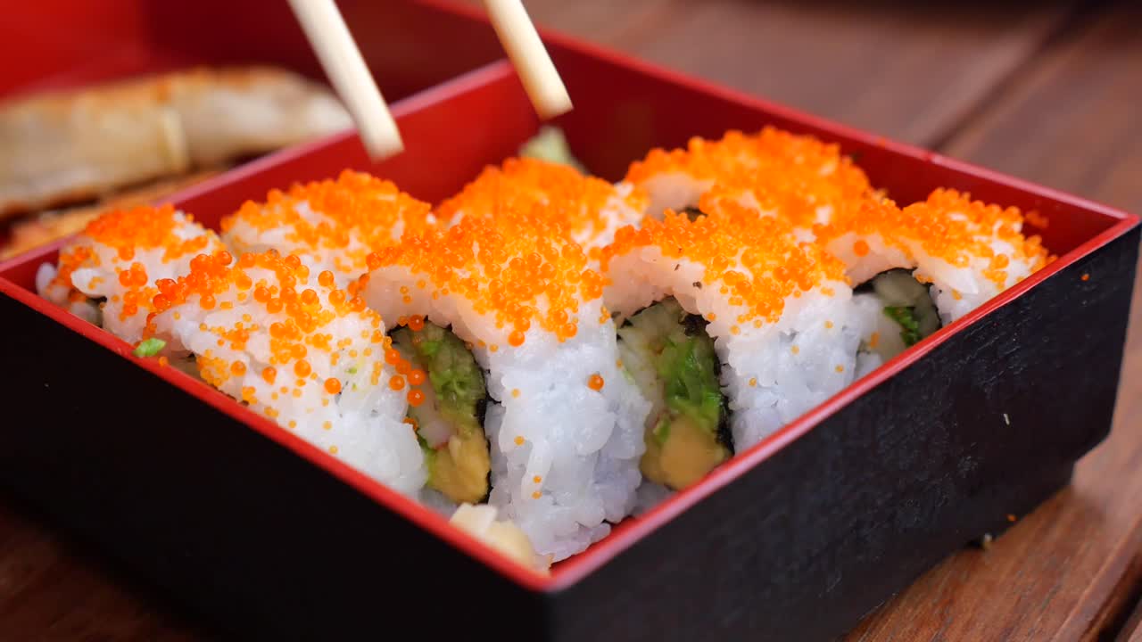Sushi rolls with Tobiko caviar