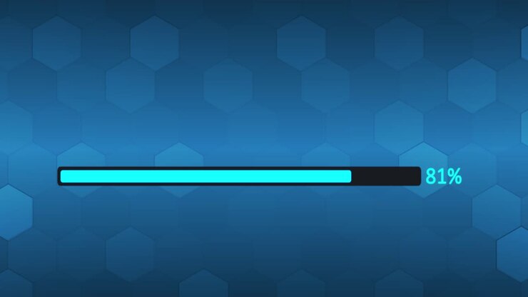 Loading bar animation from 0 to 100% loading on technology background