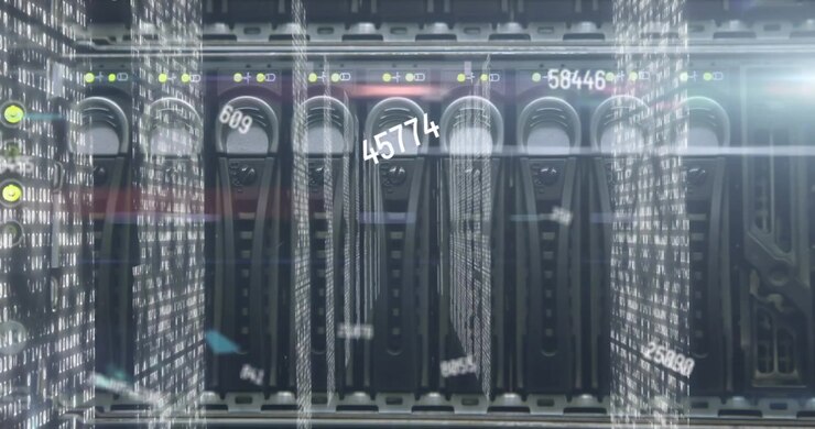 Animation of numbers and data processing over computer servers