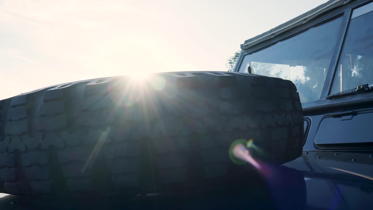 Close-up of a Vintage Off-Road Tire on a Land Rover