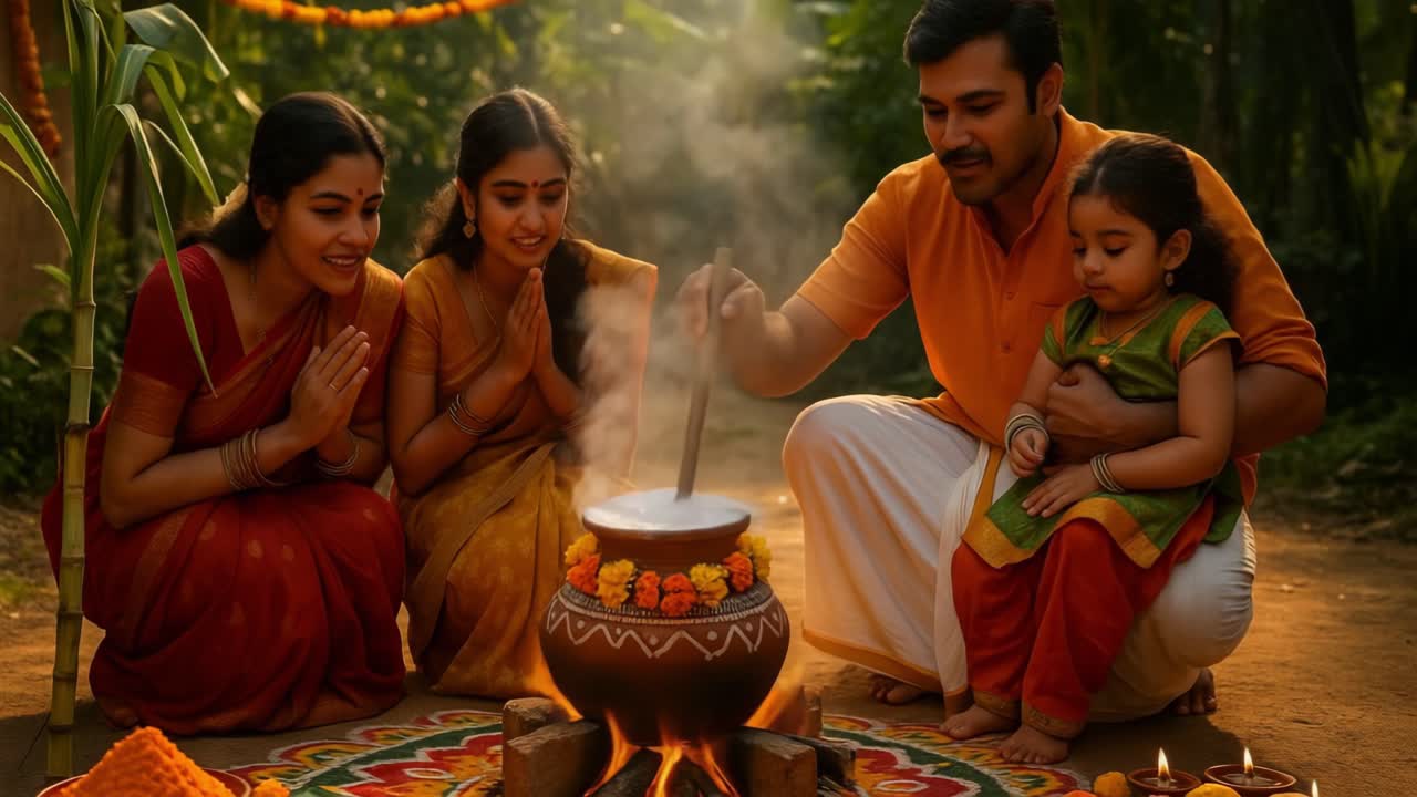 Family Celebrating Pongal