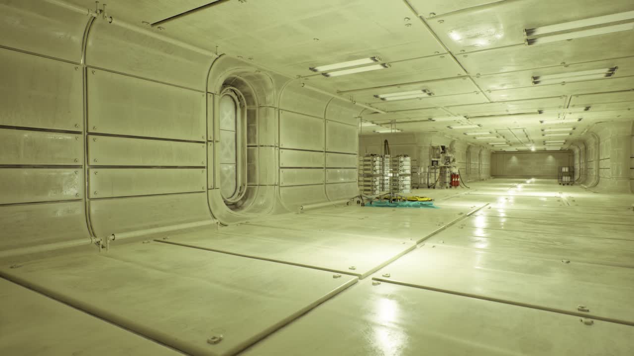 Large hall with neatly arranged tools and calm illumination setting