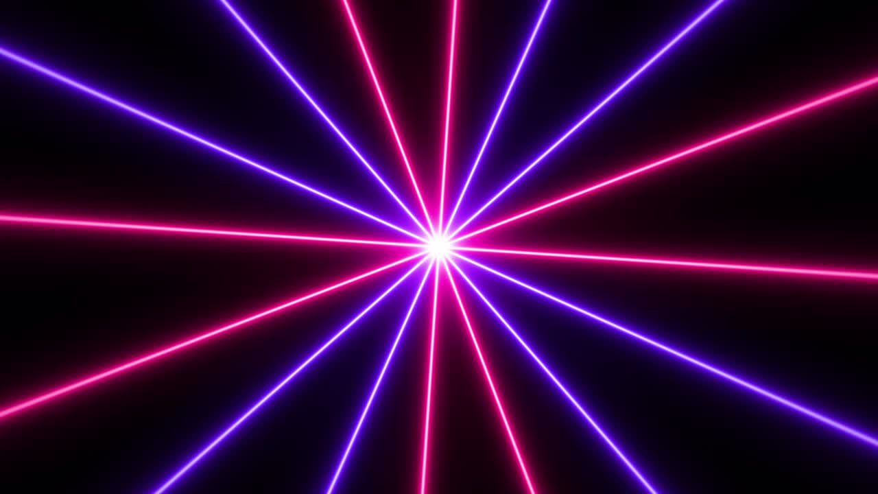 Neon radial vibrant colorful background with rotating red blue lines.