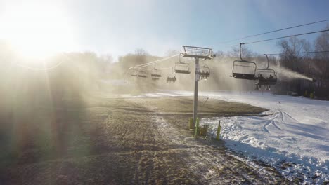 4k aerial drone ski resort snow machines blowing snow upstate new york