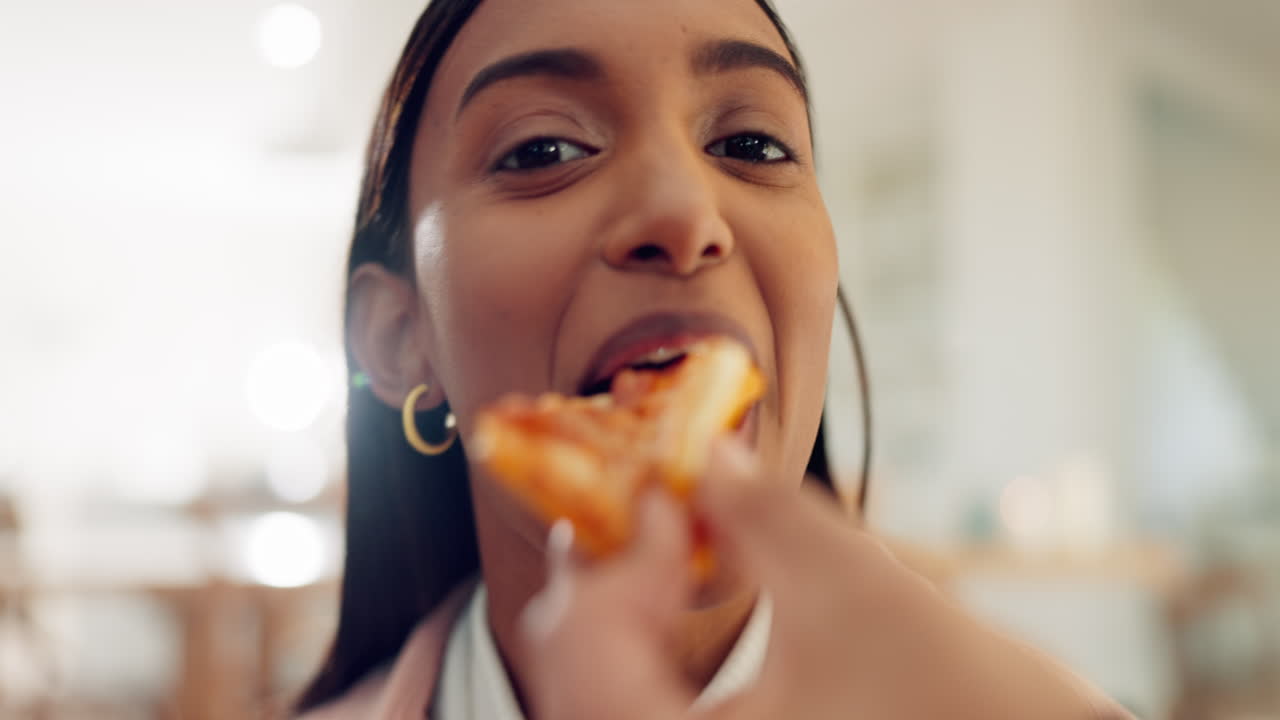 Fast food, delivery and woman with phone on a sofa