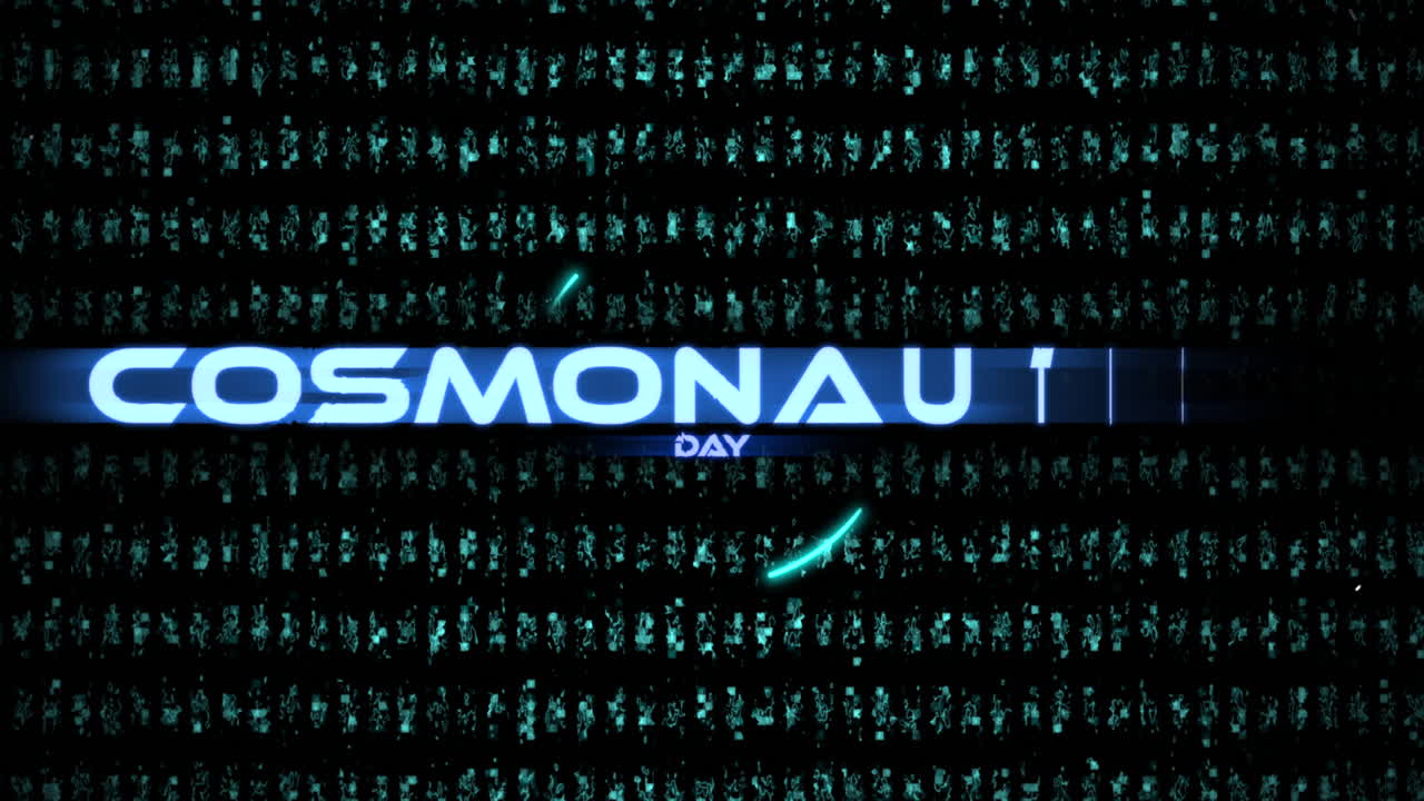 Cosmonautics Day with HUD elements on glitch screen