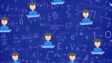 animación de iconos de escolares sobre ecuaciones matemáticas