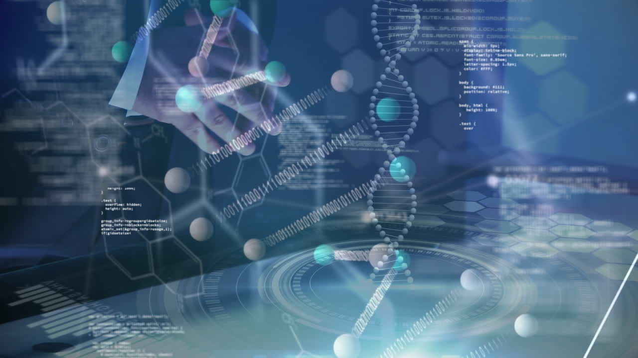 여성 사업가에 대한 과학 데이터 처리 애니메이션