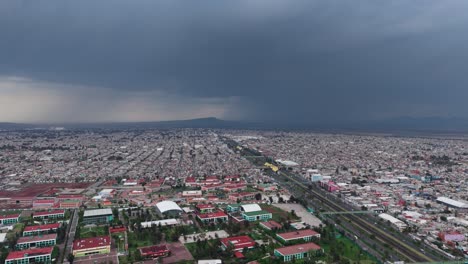 Drone film of a thunderstorm with rain falling north of Ecatepec