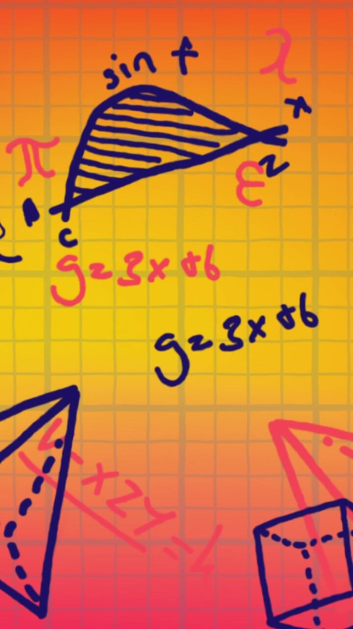 Animation of mathematical equations and formulas floating against yellow gradient background
