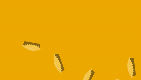 animation of illustration of cakes falling on yellow background