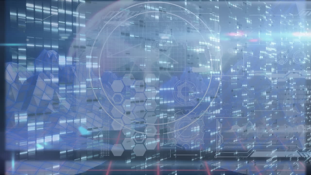 조명과 메타버스 풍경 위의 데이터 처리 애니메이션