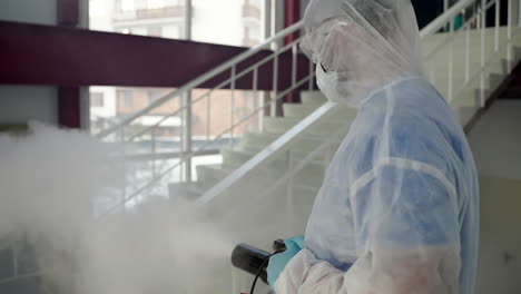 disinfection of a building stairwell