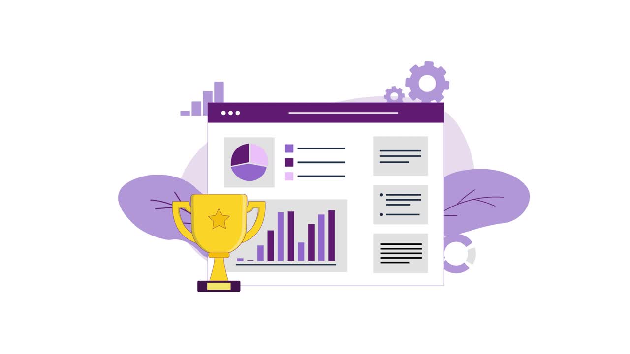 Animated Illustration of Trophy with Data Analytics Dashboard