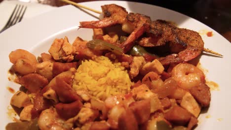 jambalaya closeup at seafood restaurant