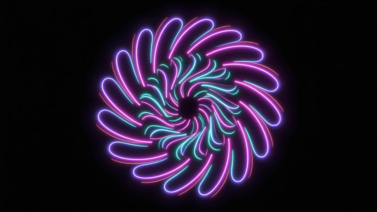 Motivo floreale astratto rotante neon rosa e blu
