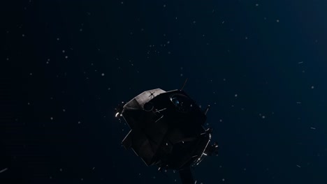 animación en 3d que muestra la nave espacial del módulo lunar apolo volando por el espacio