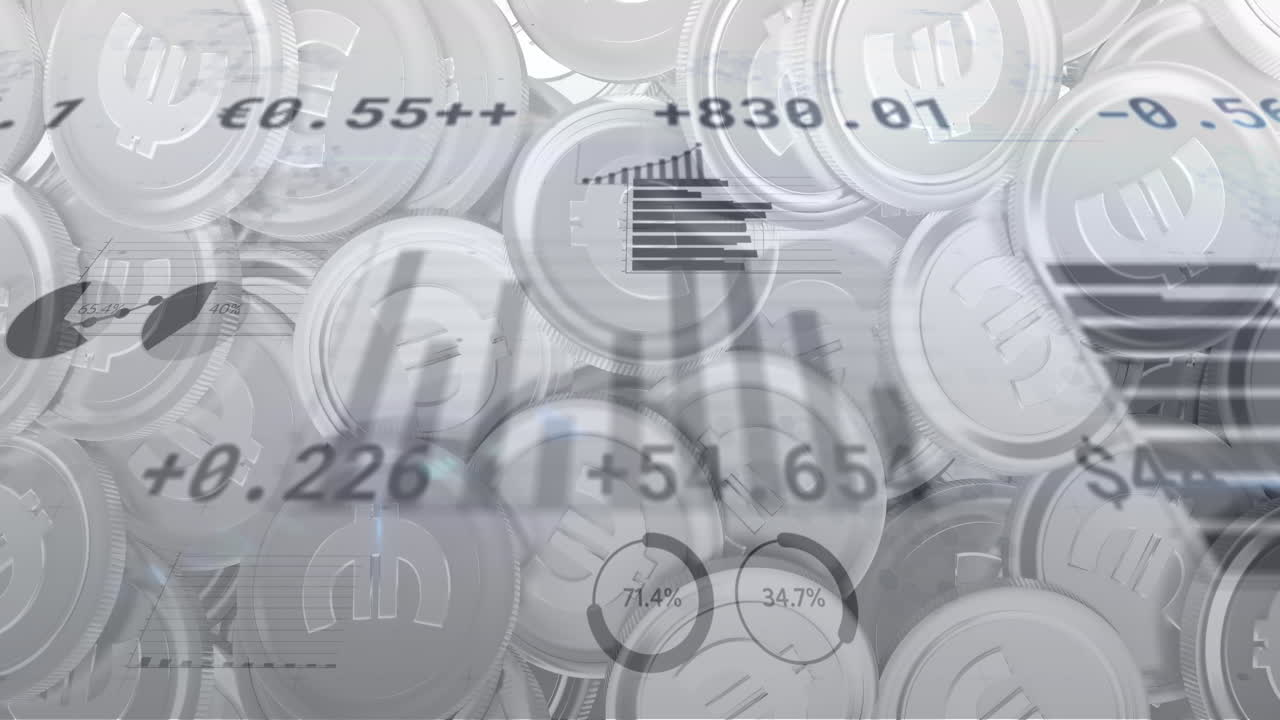 유로 화폐 동전에 대한 금융 데이터 처리의 애니메이션
