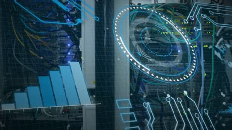 animación del procesamiento de datos a través de cables de computadora