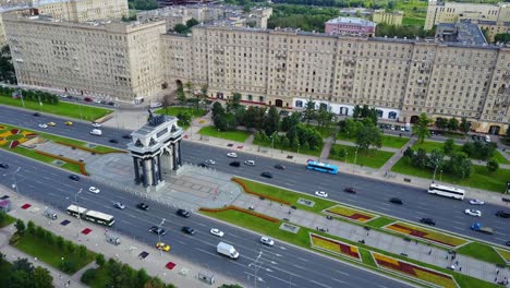 moscow cityscape with arch and traffic