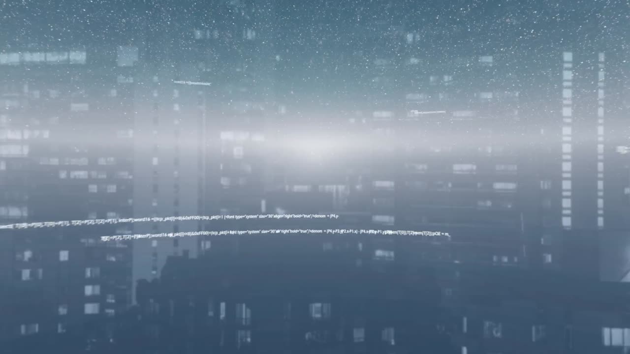 도시 풍경 위의 데이터 처리 애니메이션