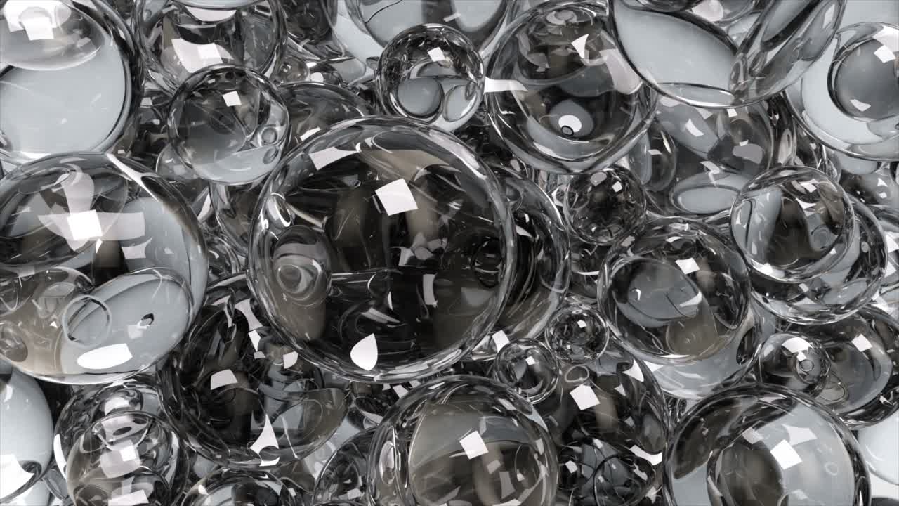 투명한 유리 거품의 추상적인 클러스터
