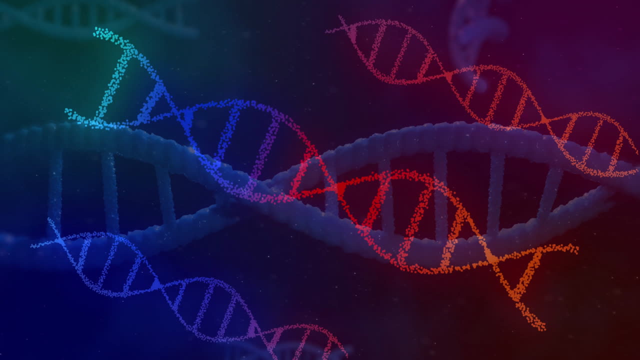 animación de cadenas de adn sobre un fondo negro