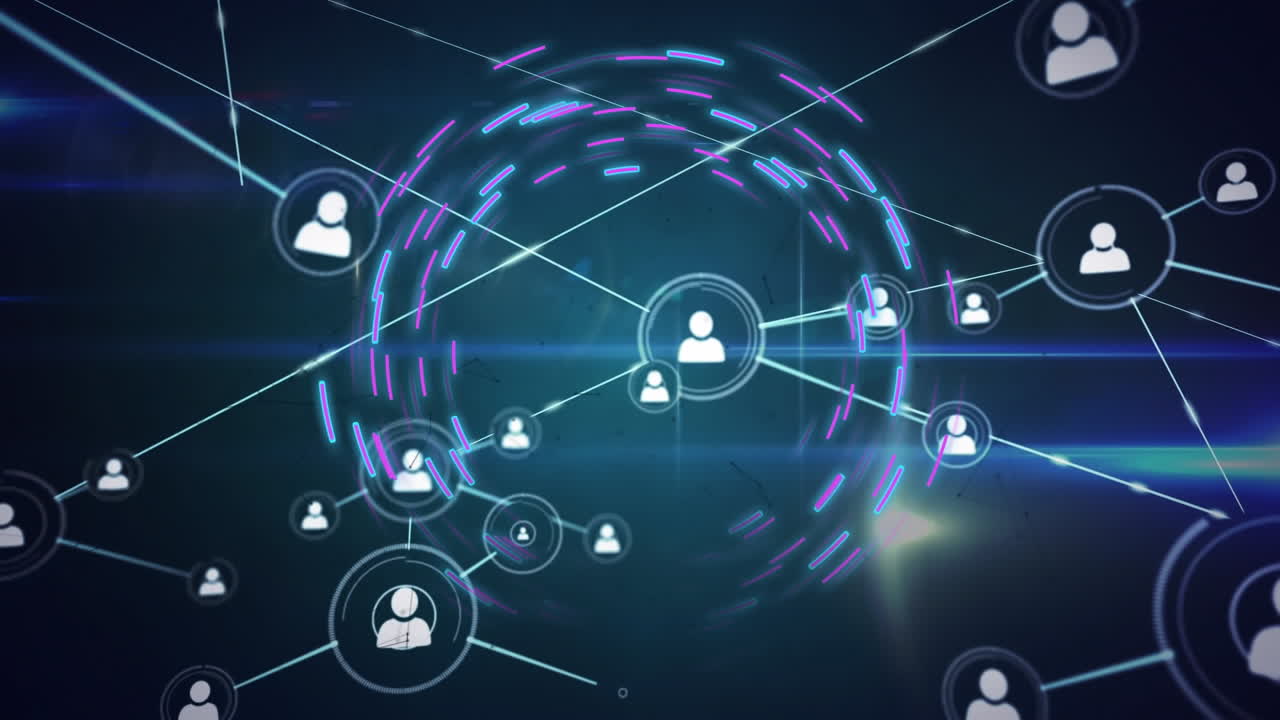 animación de la red de conexiones a través de senderos de luz azul