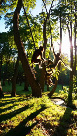monkeys swinging in a forest