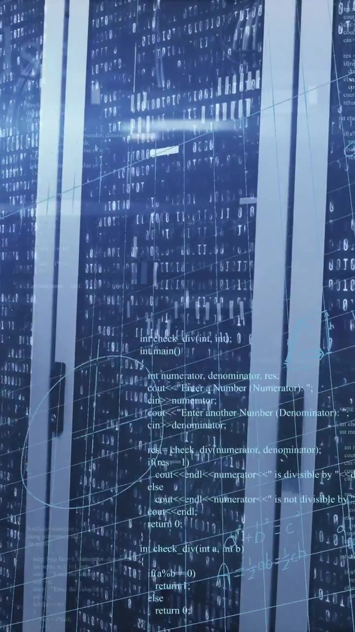 Animation of mathematical equations and data processing over server room