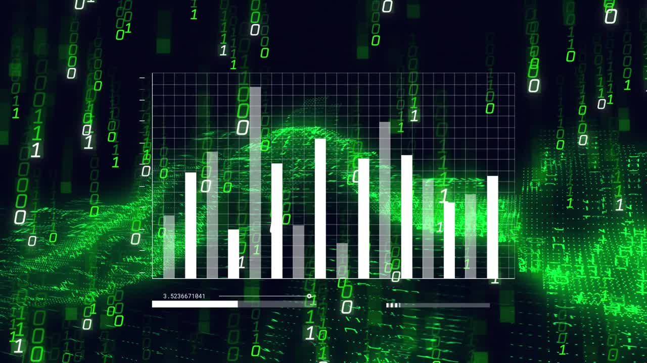 Animation of data processing over black background