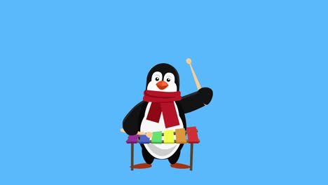 cartoon little penguin flat christmas character play xylophone animation includes matte