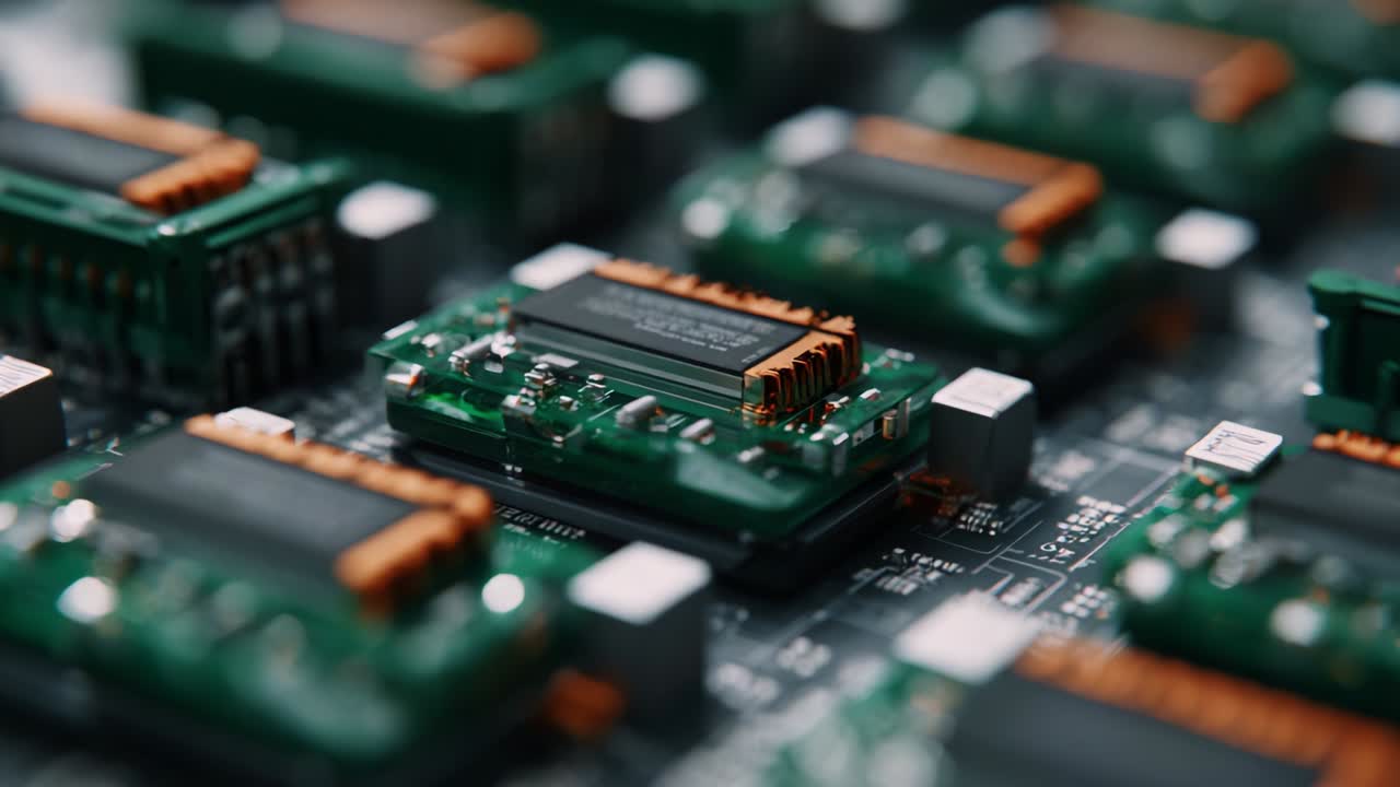 Intricate Close-Up of Microchips on a Printed Circuit Board Showcasing Advanced Technology Components in a Modern Digital Environment