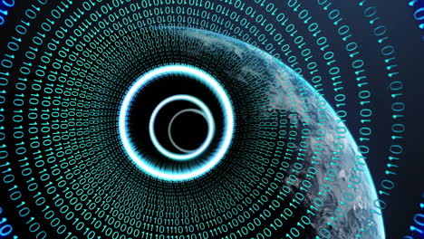 animation of binary coding digital data processing over globe