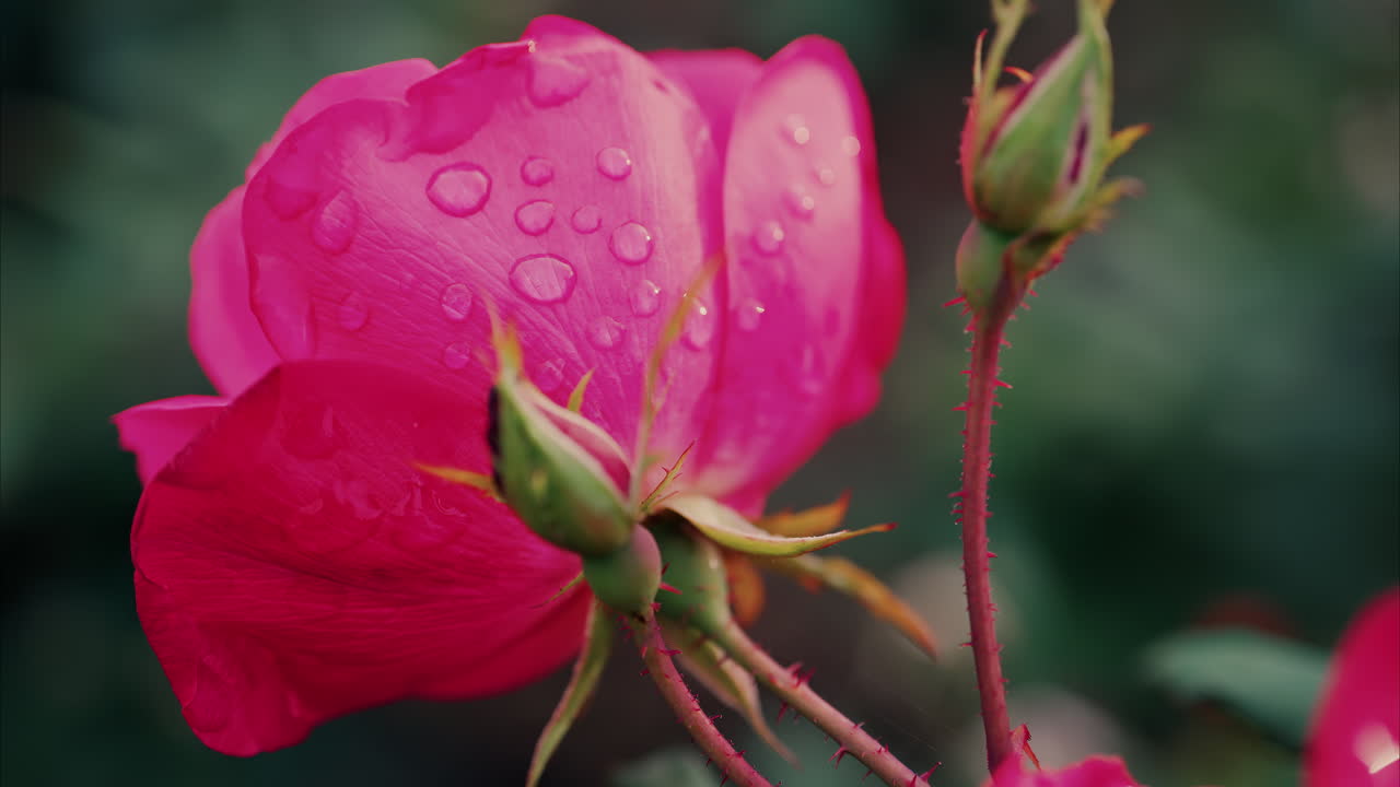 Close up of pink roses with water drops in a garden